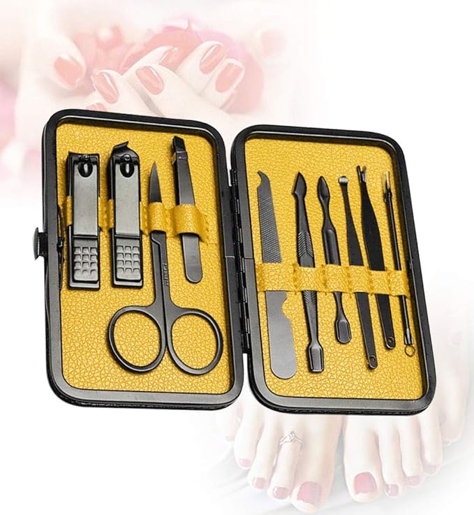 Nail Clippers Sets High Precisio Stainless Steel Nail Cutter Pedicure Kit Nail File Sharp Nail Scissors and Clipper Manicure Pedicure Kit Fingernails & Toenails with Portable stylish case (Yellow)