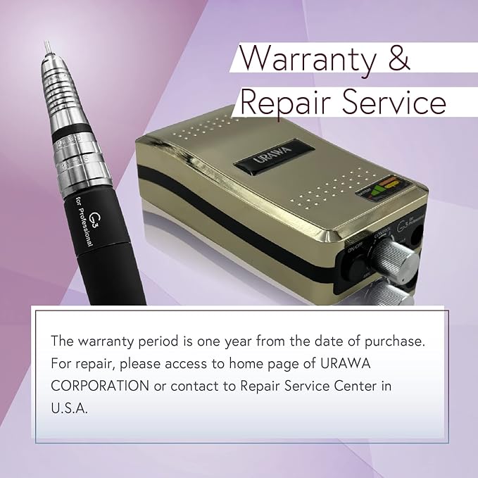 [Upower] G3 Professional Nail Drill Machine, 20000 RPM Electric File for Nails, Rechargeable Portable Nail Machine, Low Noise & Low Vibration (Made in Japan) Produced by URAWA Corp. [White]