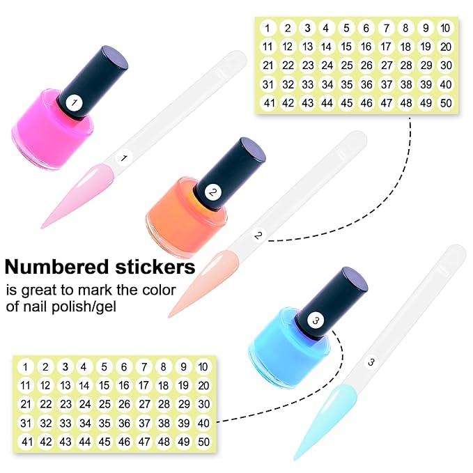 SIUSIO 50 Pcs Stiletto Nail Swatch Sticks with Metal Split Ring and Numbered Tips - Clear Fan-shaped Color Display for Nail Art Polish Practice
