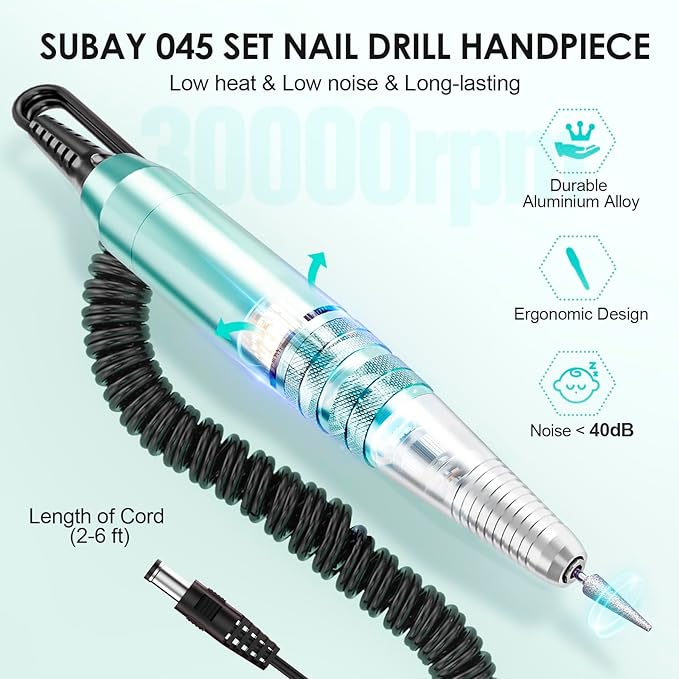 Subay 30000RPM Professional Nail Drill Machine for Acrylic Nails, Gel Nail, Nail Art Polisher Sets with 6 Bits Easy Build-in Bit Holder Twist Lock Changing Bit