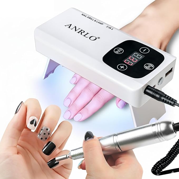 Professional Electric Nail Drill, 45000 RPM Cordless Rechargeable E-File Machine, with 12 Bits, Sanding Bands, LCD Display for Acrylic Gel Nails (DMJ-V3)