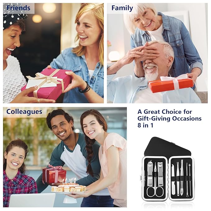 Geosar 50 Set 8 in 1 Travel Manicure Kit Bulk Professional Nail Clippers Pedicure Nail Care Tools Grooming Stainless Steel Set with Portable Travel Case, Gift for Christmas Men Women(Black)