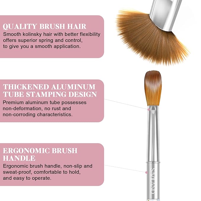 SAVILAND Kolinsky Acrylic Nail Brush Set: Size 6,10,12,14 Professional Nail Art Brushes with Silver Handle for Acrylic Powder, Nail Extensions & 3D Carving - Salon & DIY Nail Art Supplies