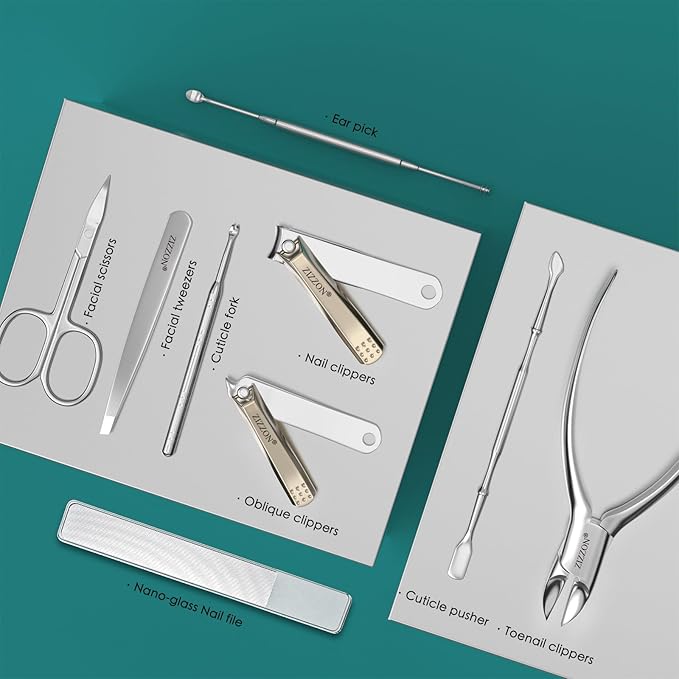 ZIZZON Manicure Set Professional Stainless Steel Toenail and Fingernail Clippers Set 9 in1 Pedicure and Grooming kit with Travel Case (Orange)