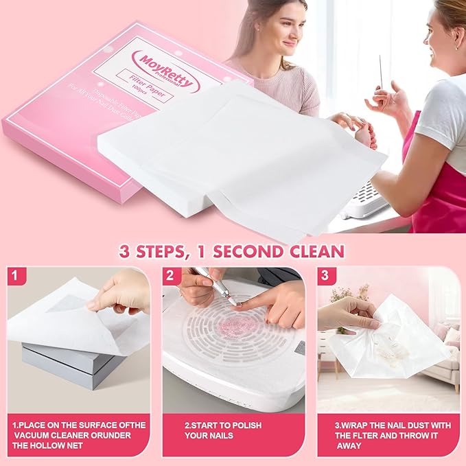 100 Sheet Disposable Nail Dust Collector Filter Paper, Thick Nail Tech Supplies Accessories for Home Salon by MoyRetty-White