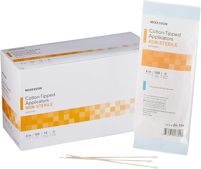 McKesson Cotton-Tipped Applicator Swabstick, Non-Sterile, Wood Shaft, 6 in, 100 Count, 10 Packs, 1000 Total