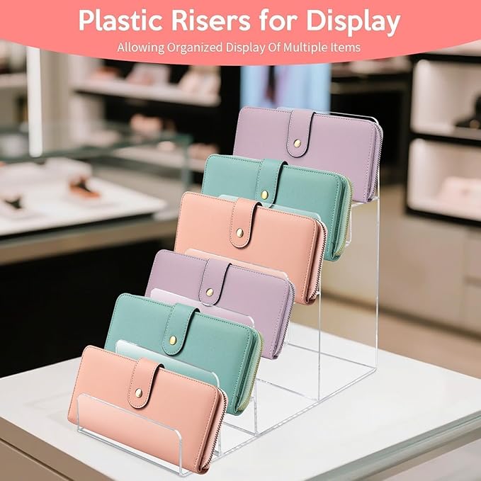 2PCS Acrylic Purse Display Stand,6-Tier Wallet Display Stand Purse Handbag Organizer Shelf,Clear Perfume Stand Jewelry Riser Rack,Acrylic Shelf for Cosmetic Perfume Jewelry Sunglasses Handbag