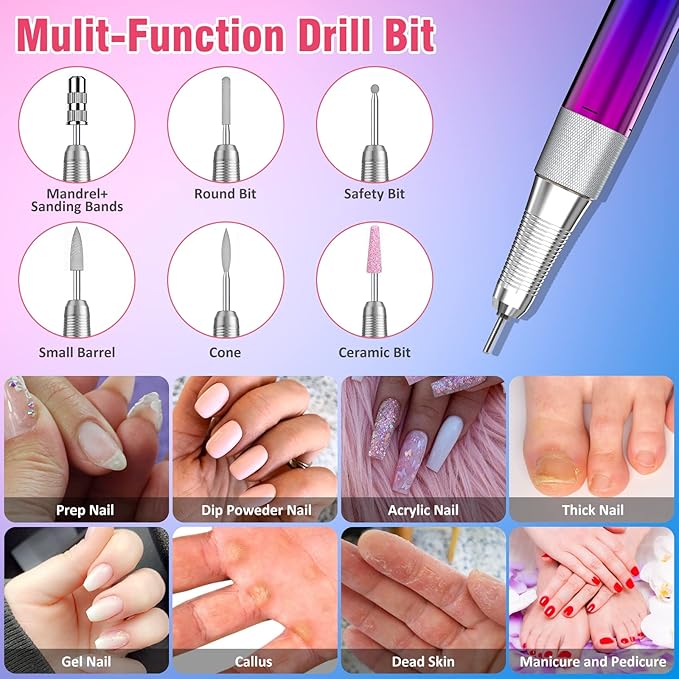 Portable 35000RPM Nail Drill Machine Gradient Color Electric Nail File with TFT Display Rechargeable Efile Professional Nail Drills for Gel Nails for Manicure Pedicure