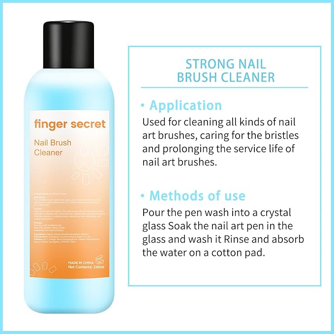 Brush Cleaner 8FL.OZ,Nail Brush Cleaner Liquid Quickly Clean Gel Polish Nail Art Brush Nail Painting Acrylic Nail Brush DIY Salon At Home 240ml