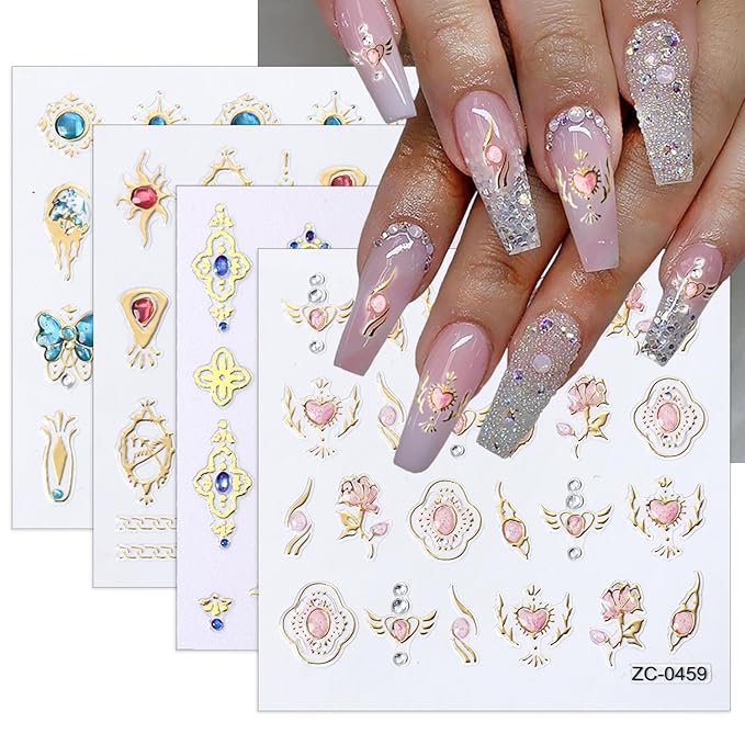5D Crystal Soft Glue Embossed Sun Star Nail Stickers for Nail Art, 3D Heart Flower Self-Adhesive Designs with Rhinestones Colorful Irregular Geometric Butterfly Nail Art Stickers Decals for Nail Salon