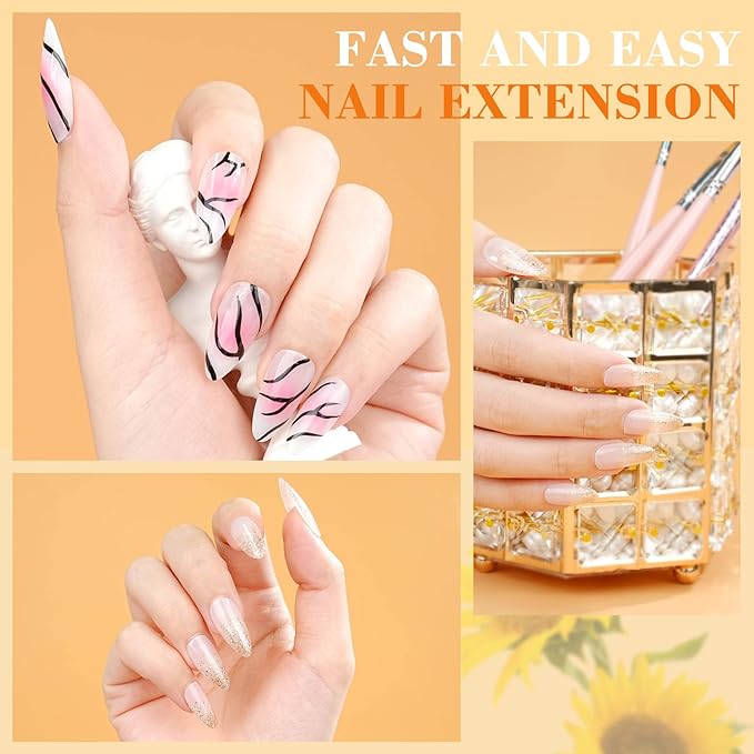 SAVILAND Gels Nail Kit Almond: Natural Nail Tips 500 Pcs and 4 In 1 Nail Glue Gel, U V/LED Nail Lamp Pre-shaped White Full Cover False Nails for Acrylic Nail Kit Nail Art DIY Salon At Home Gift