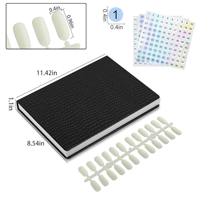 216 Nail Color Chart Display Book with 240PCS False Nail Tips, UV Gel Polish Card Book, Nail Art Salon Nail Design Display Booklet, Nail Color Swatches Nail Practice Card Board