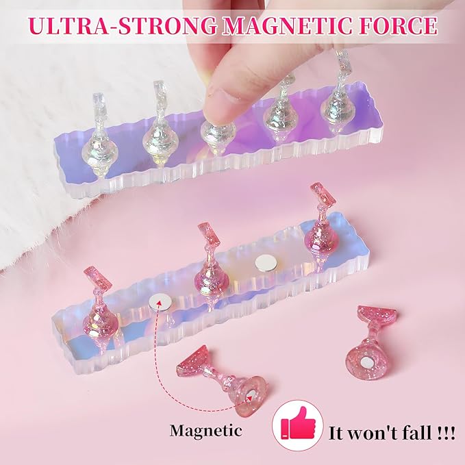 ANGNYA 2 Set Nail Stand, Aurora Nail Holder for Painting Nail Stand for Press on with Reusable Sticky Putty Nail Display Stand Nail Hand Practice Magnetic Nail Art Tools for Homes and Salons
