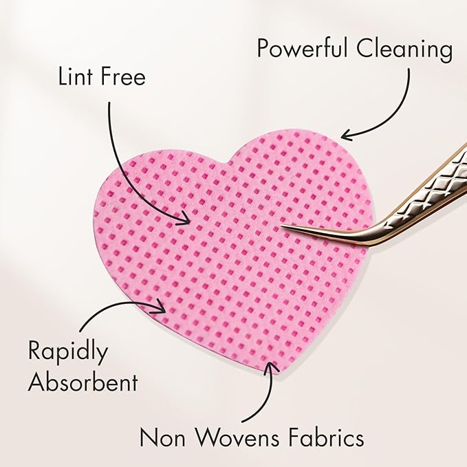 600 PCS Eyelash Extension Glue Wipes - Lint Free, Non-Woven Fabric for Lash Extension Supplies and Nail Polish Remover (Pink)