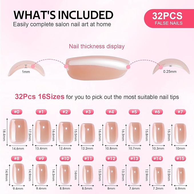 Press On Nails Short Square - Findigit Full Cover Press On Nails, Brown Chrome Nail Tips Glue On Nails, Reusable Stick On Nails in 16 Sizes - 32 Soft Gel Fake