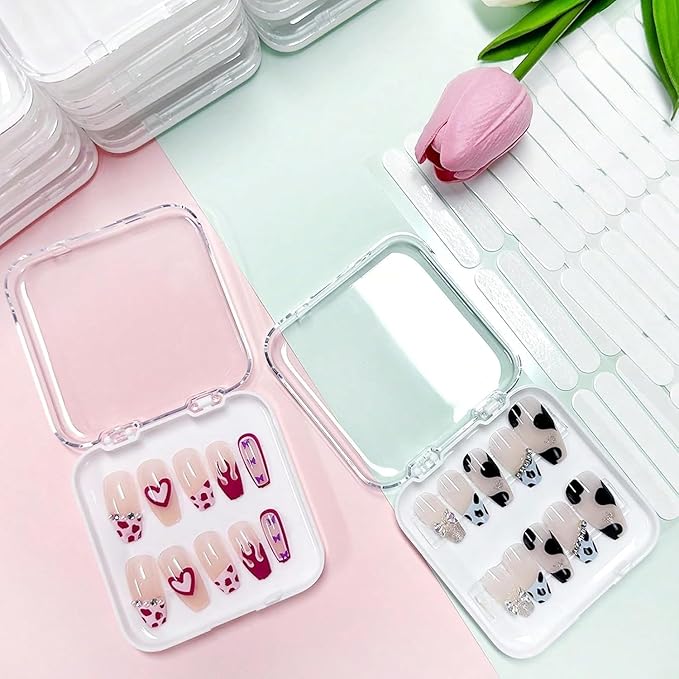 12PCS Press On Nail Storage Box,Empty Plastic Nail Tips Storage Display Box for False Fake Nails Press on Nails Organizer Case Small Business Supplies for Home Nail Salon Use (White)