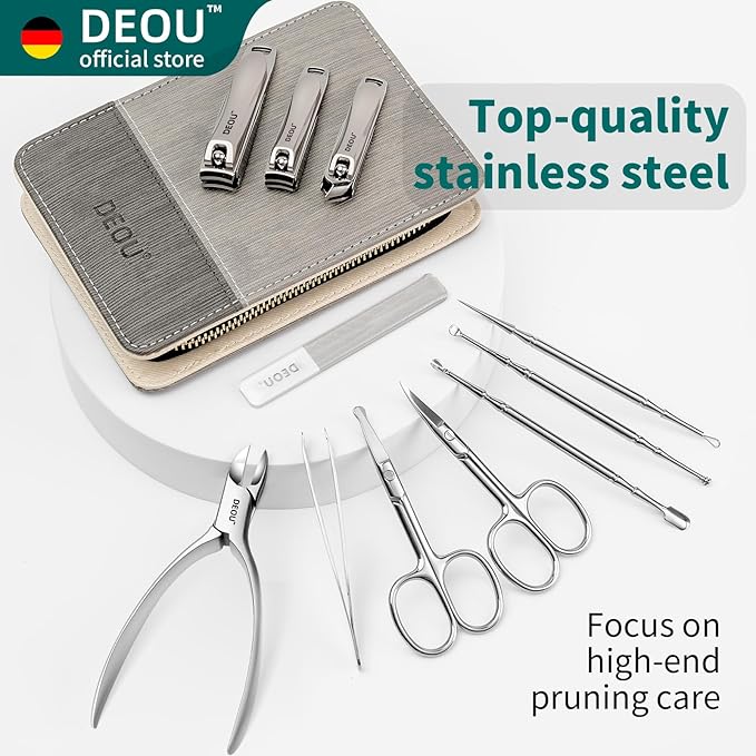 DEOU Manicure Sets Nail Clippers Stainless Steel Manicure and Pedicure kit Girls Professional Nail Files and Men's Grooming Scissors Tools for Home Personal Care or Gifts (Gray upgraded version)