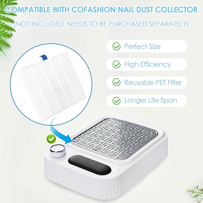 2PACK Reusable Nail Dust Collector Filter, Replacement Filters Compatible with Nail Duster Collector, Powerful Nail Vacuum Filters, Nail Dust Extractor Replacement for Nails, Nail Salon, 5.51x5.31inch