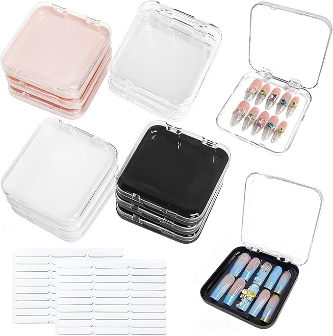 12 Pcs Press on Nail Packaging Box Press on Nail Storage Box for Press Ons with 60 Pcs Adhesive Double Sided Tape Acrylic Fake Nail Display Box False Nail Organizer Case for Home Salon Use
