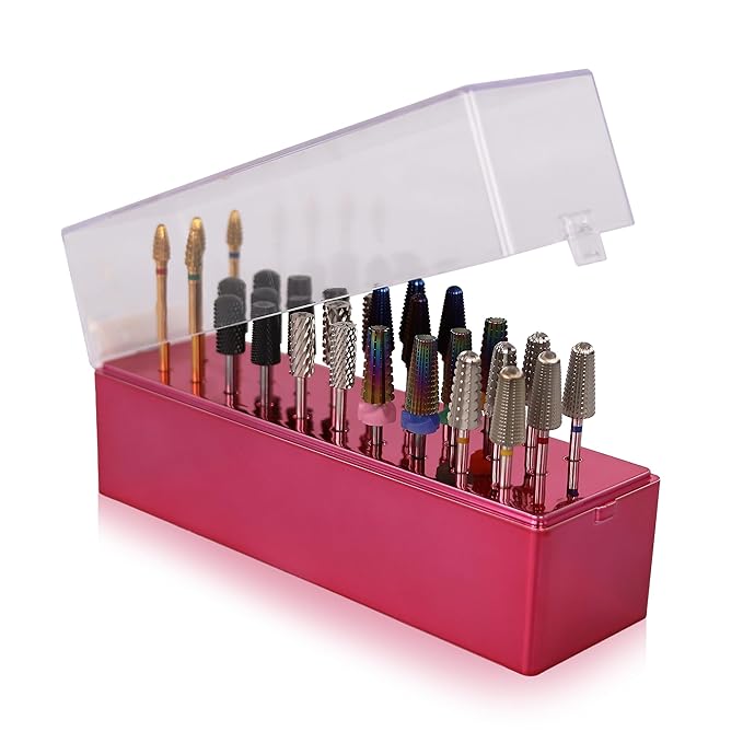 PANA Rectangle Nail Drill Bit Holder Display Organizer Case - Dustproof Carbide Bit Storage Container Box For Manicure Tools Nail Salon - 30 Holes Rose Gold (Drill Bits Not Included)