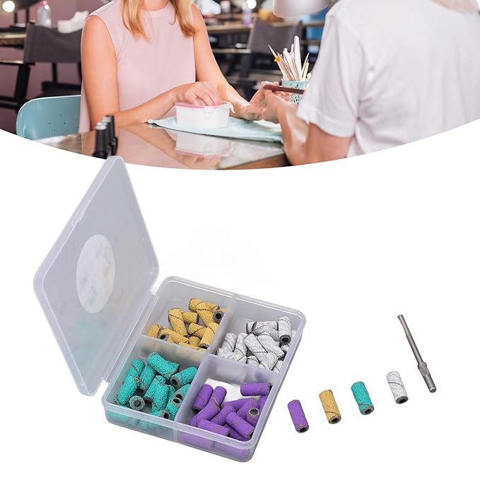 Professional Nail Sanding Bands with Mandrel Bit, 60 Pcs 80/120/180/240 Grit: Manicure Polishing Buffing Kit for Removing Calluses, Universal Fit for Electric Nail Drill Machines