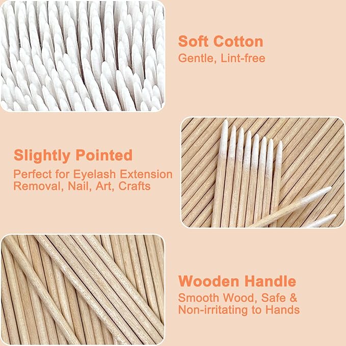 200 Pcs Double Pointed Cotton Swabs for Nails, 4 Inch Lint Free Microblading Cotton Swab for Makeup, Nail Polish Clean Up Tool, for Beauty, Precision Makeup and Craft Applicators