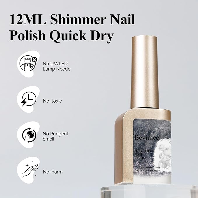 Black Glitter Nail Polish, Quick Dry Fingernail Polish Air Fast Drying, Sparkle Mooncat Nail Pigment Oil-based High Coverage Holographic Nail Lacquer