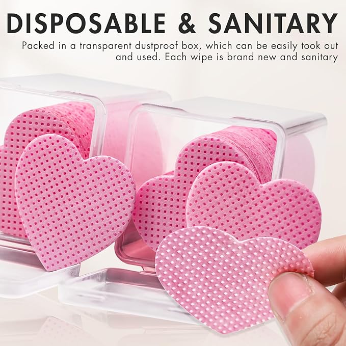 600 PCS Eyelash Extension Glue Wipes - Lint Free, Non-Woven Fabric for Lash Extension Supplies and Nail Polish Remover (Pink)