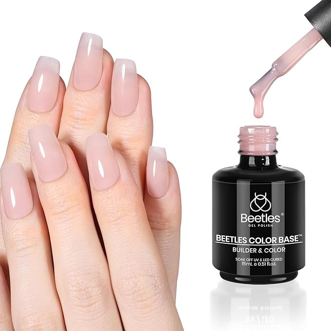 Beetles Rubber Base Gel Nail Polish, 15ml Nude Gel Polish Brownish Pink French Tips Base Color Gel Polish Nail Strengthener DIY at Home