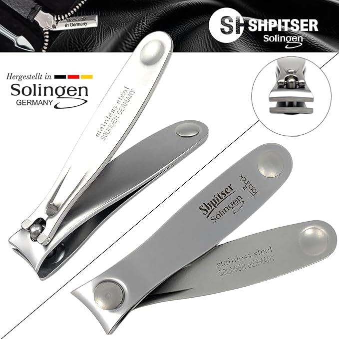 SHPITSER Professional 7pc TopInox Surgical Stainless Steel Tools Manicure Pedicure Set in Genuine Durable Leather Case Handmade in Solingen Germany for Nail and Cuticle and Nose Care