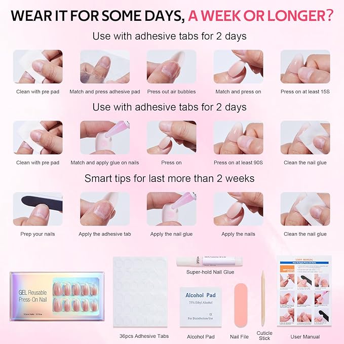 Press On Nails Short Square - Findigit Full Cover Press On Nails, Brown Chrome Nail Tips Glue On Nails, Reusable Stick On Nails in 16 Sizes - 32 Soft Gel Fake