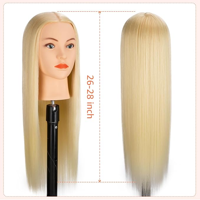 26-28''Mannequin Head 80% Human Hair, Cosmetology Mannequin Head Hairdressers Practice Braiding Doll Head for Hair stly (#613 Blond)