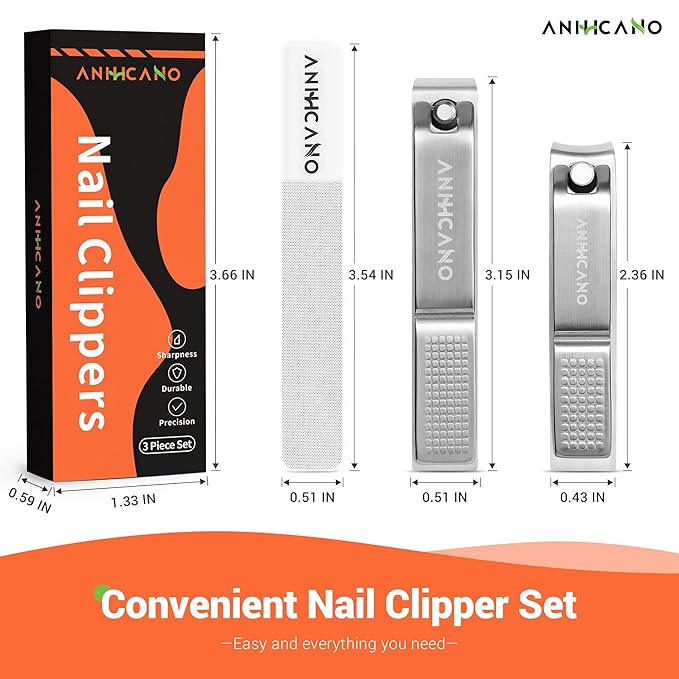 Nail Clippers with Glass Nail File, Ultra Sharp Nail Clipper Set, Professional Fingernail & Toenail Clippers Nail Cutter Set for Men and Women (Silver)