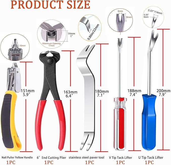 5pcs Upholstery Staple Remover Tool with Nail Puller Pliers Tack Puller Staple Puller, Nail Remover Tool for Furniture Floor Carpet Wall Wooden Case Photo Frame