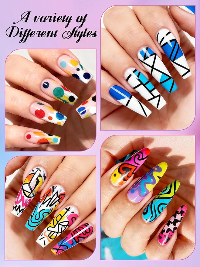 Kalolary 24 Color Nail Art Markers Set, 3D Nail Art Pens Point Nail Graffiti Dotting Pen Quick-Drying Waterproof Double Headed Acrylic Paint Pens Set for DIY Nails Art Design