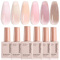 Beetles Jelly Gel Nail Polish Set - 6 Colors Neutral Sheer Nude Pink Brown Gel Polish Kit Soak off UV Nail Concealer Fall Gel Understated Grace French Nail Art Salon DIY Gift for Women