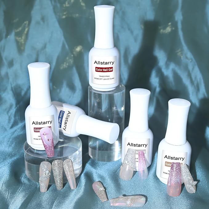 Allstarry Reflective Red Glitter Gel Nail Polish, 15ml/0.5 Fl Oz Shimmer Sparkle Diamond Red Glitter Nail Polish UV LED Curing Soak Off Home DIY Salon for Christmas Valentines nails Wedding