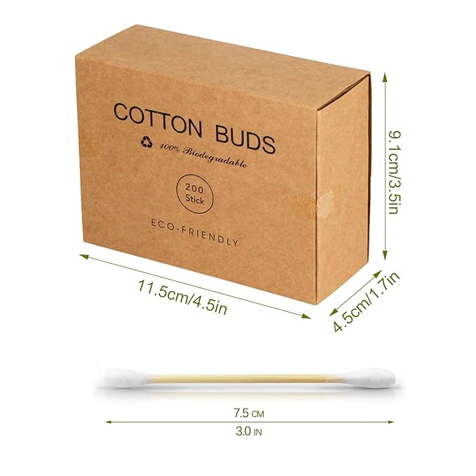 Bamboo Cotton Swabs 400 Count - Vegan Cotton Buds - Natural Wooden Ear Sticks With Double Tipped - Organic Cotton Swabs For Ear Wax Removal