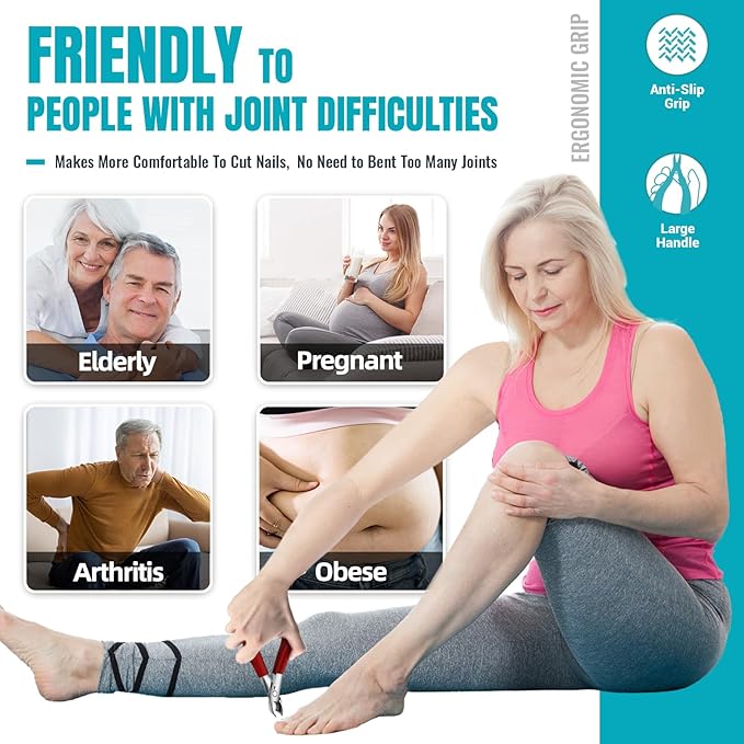 Toenail Clippers for Thick Nails for Seniors - Heavy Duty Toe Nail Clippers for Men & Elderly with Thick Toenails, Professional Nail Clippers with Long Handle for Inflexible Joints, Sharp Curved Blade