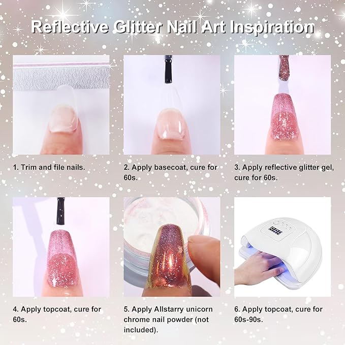 Allstarry Reflective Red Glitter Gel Nail Polish, 15ml/0.5 Fl Oz Shimmer Sparkle Diamond Red Glitter Nail Polish UV LED Curing Soak Off Home DIY Salon for Christmas Valentines nails Wedding