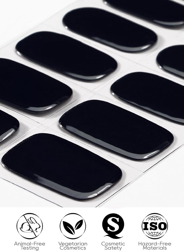 Beaolata Semi Cured Gel Nail Strips - UV Light Gel Nail Stickers - 20 Long Lasting Salon Quality Wraps (Black Night of Agates)