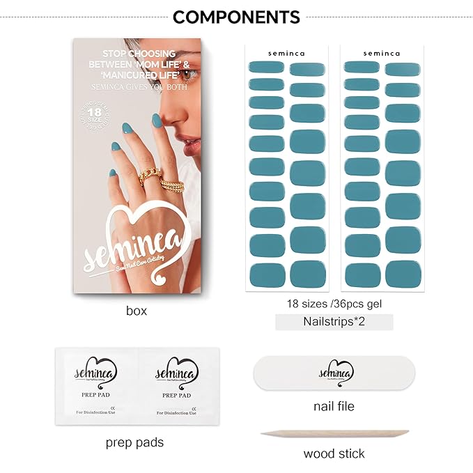 Semi Cured Gel Nail Strips-Salon Quality Semi-Cured Gel Press On Nails Stickers Works with Any UV/LED Lamps Quick DIY Nail Art Manicure Kits for Women at Home(Washing Jean)