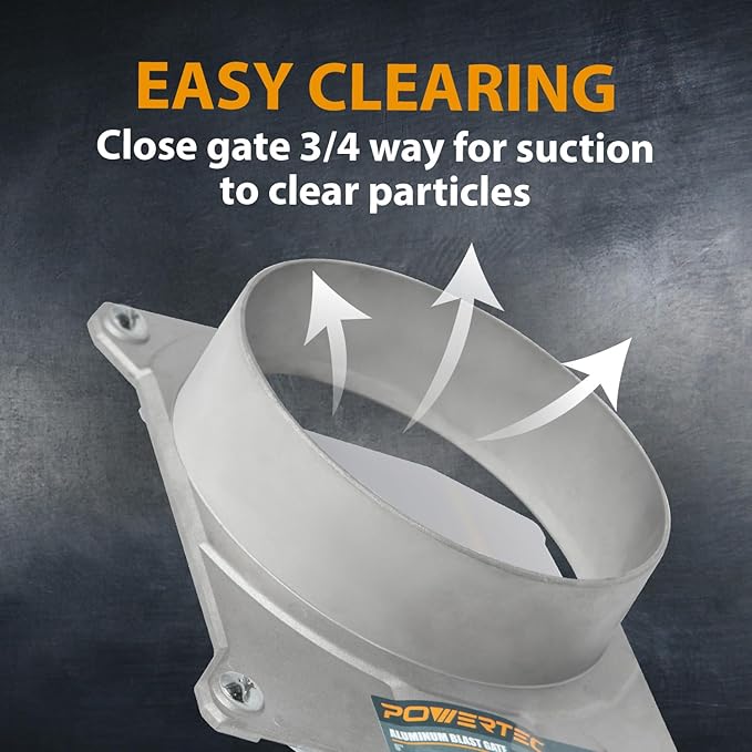 POWERTEC 70326-P2 Blast Gate 4 Inch, w/Anti Clog and Air Leak Seal for Dust Collection, 2 PK