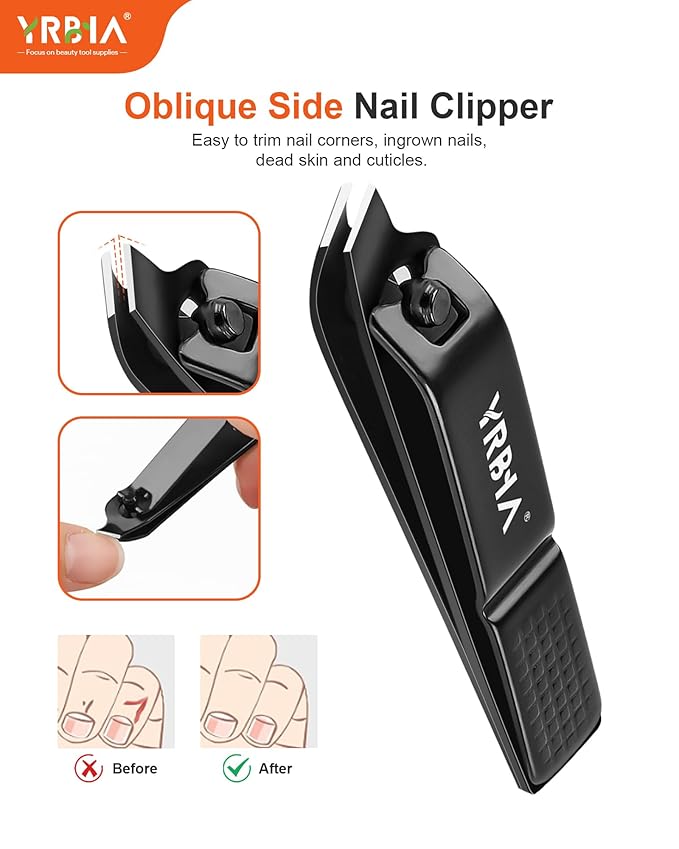 Nail Clippers with Glass Nail File, YRBIA 4 Piece Ultra Sharp Nail Clipper Set, Professional Fingernail & Toenail Clippers Nail Cutter for Men and Women (Black)