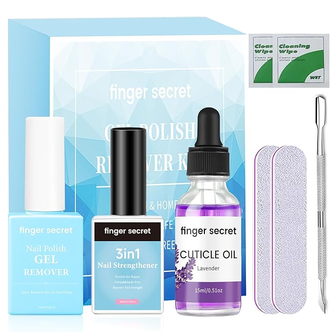 Nail Polish Gel Remover, Magic Remover for Soak-Off Gel Polish Remove Nail Gel & 3-In-1 Nail Strengthener & Cuticle oil for Growth and Nails Health Gel Remover Tools kit