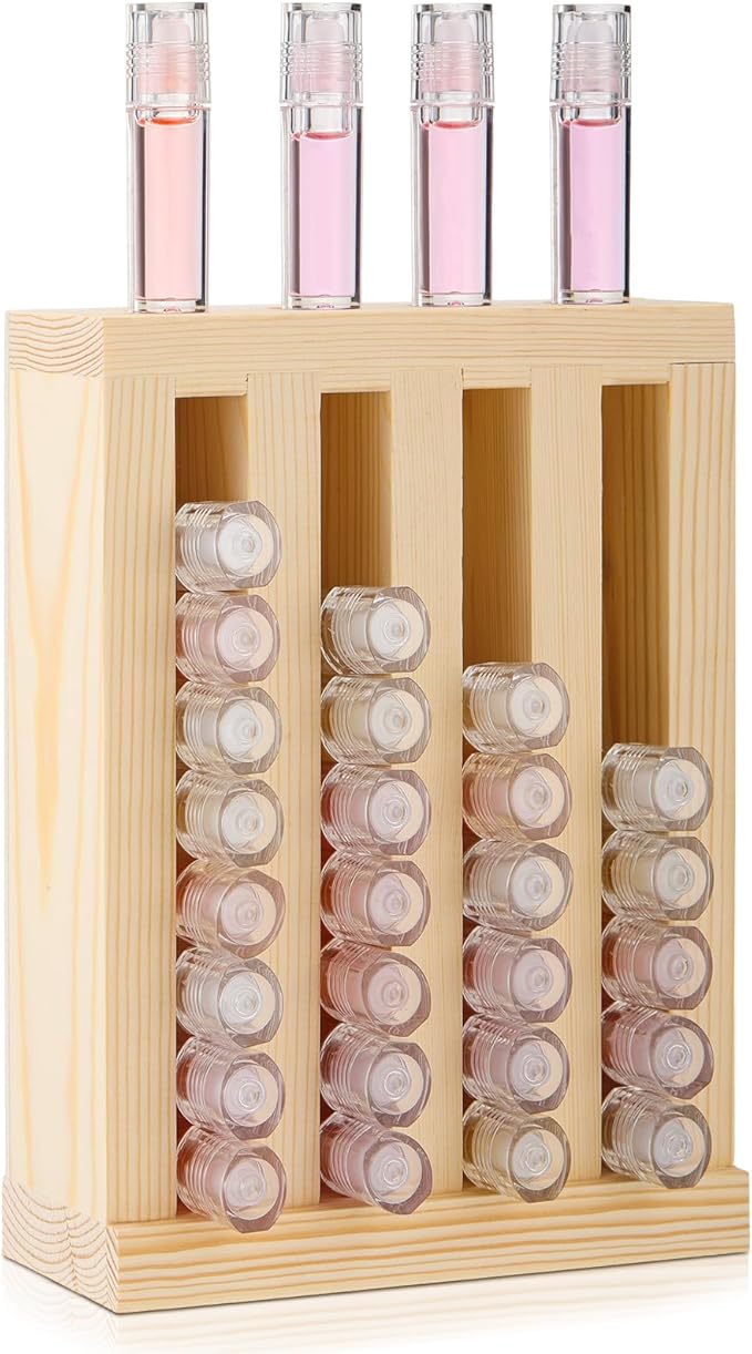 1 Pcs Wooden Lipsticks Holder 0.7 inch Lip Balm Tube Holder Lip Gloss Organizer Display Wood Lipsticks Tube Tower Organizer for Market Craft Booth Room Display (4 Slot)
