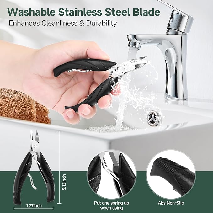 Toe Nail Clippers for Seniors, Dual- Angled Head & Long Handle, Heavy Duty Ingrown Toenail Clipper Set for Men (Black 5-in-1 Set)