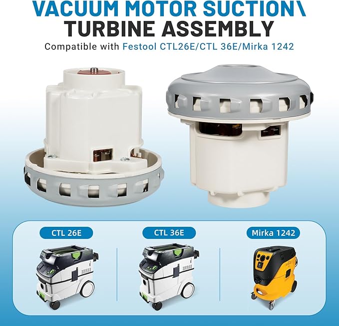 1200W Motor Suction Turbine Assembly 120V Compatible with Festool CTL26E CTL36E Mirka 1242 AC Vacuum, Replacement for 467.3.414