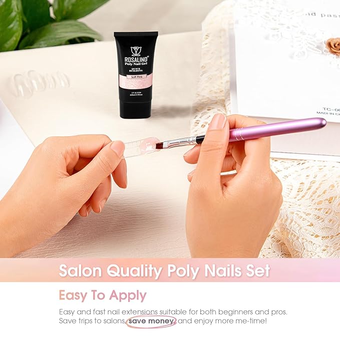 ROSALIND Pink Poly Nail Gel, 2 oz Nude Poly Extension Gel for Nail Natural Builder Pink Gel,Poly Extension Long-Lasting Enhancement