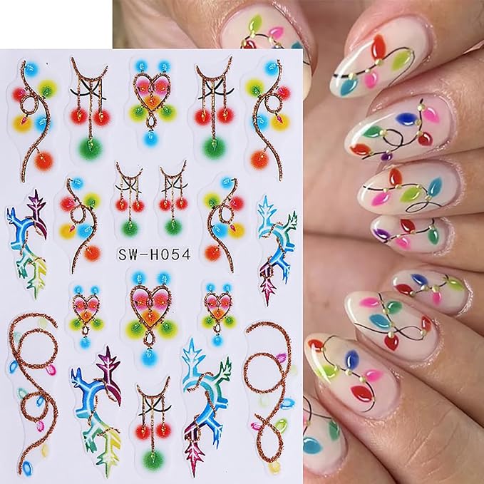 6 Sheets Christmas Nail Art Stickers 3D Self -Adhesive Santa Claus Snowflake Nail Decals Holographic Winter Nail Stickers Christmas Trees Lanterns Nail Staickers Decoration for Women DIY Manicure